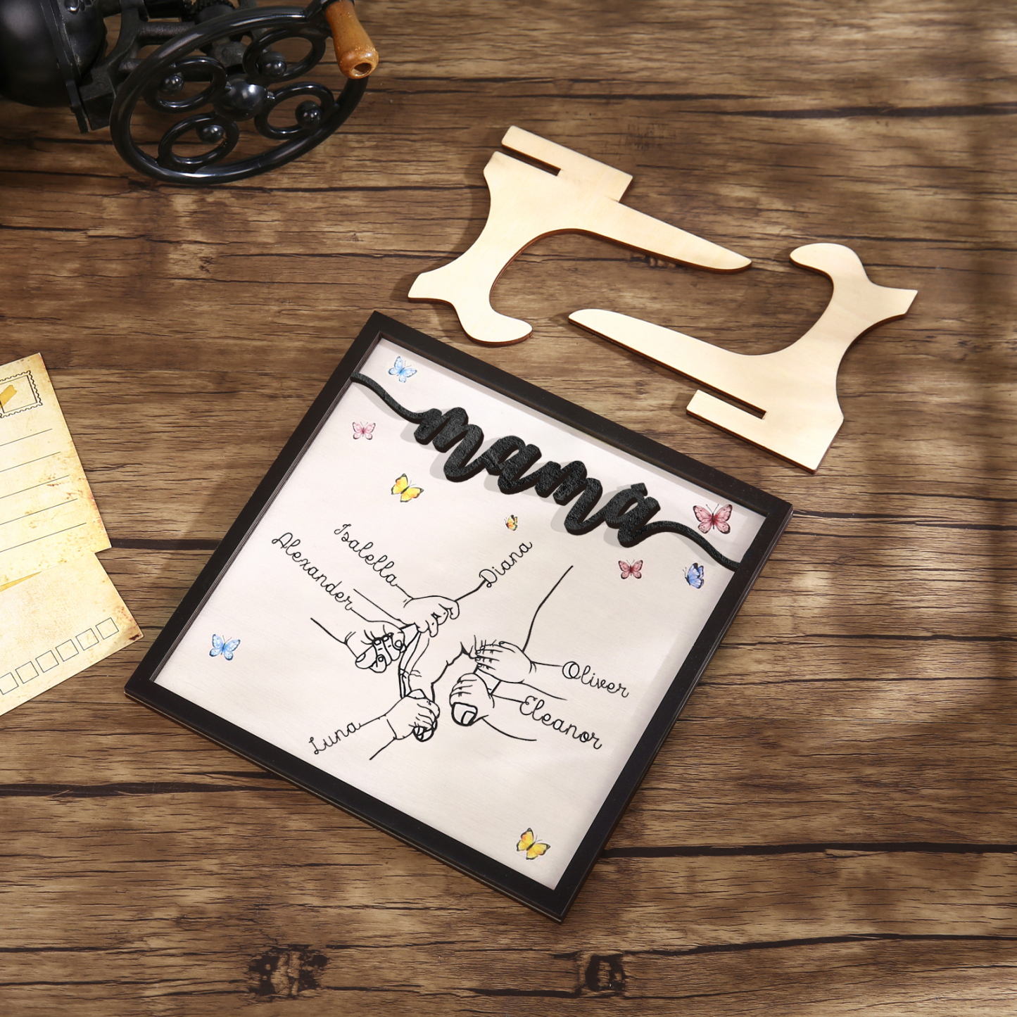 A mi mamá-Adorno 2-7 nombres personalizados decoración de madera mano con manitos-Jessemade ES