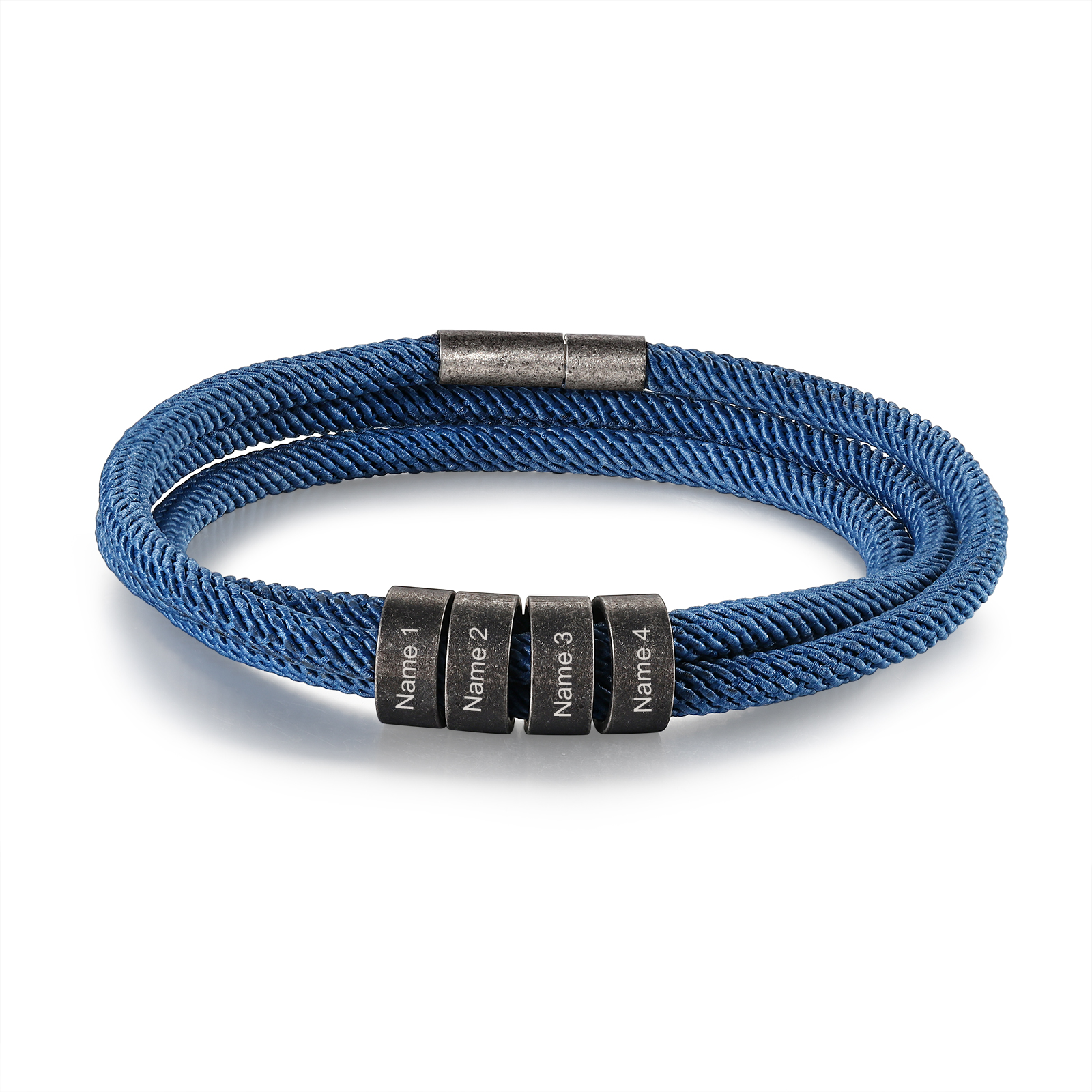 2-4 Nombres Personalizados Pulsera de Triple Cuerda Azul Aros de Acero Inoxidable-Jessemade ES
