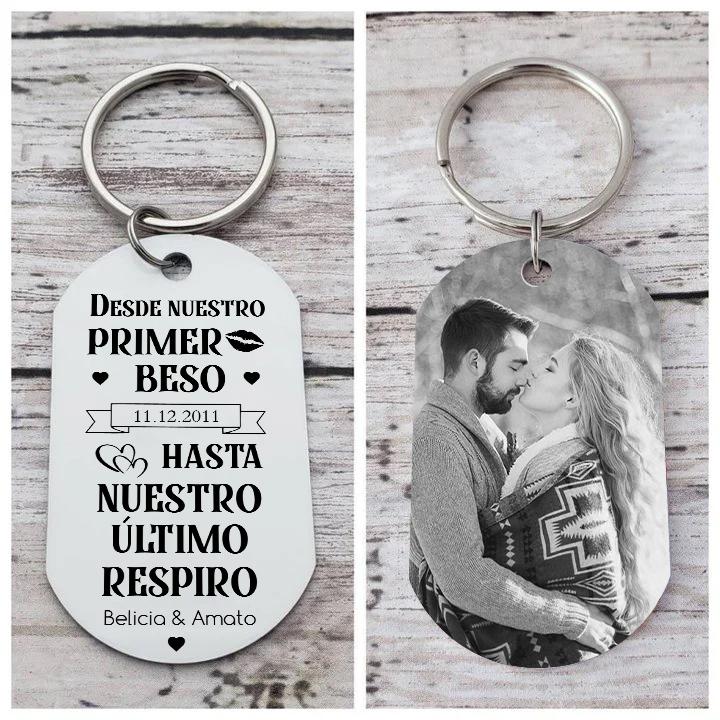 Llavero personalizado con foto, 2 nombres y una fecha para pareja-Jessemade ES