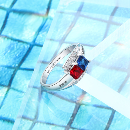 Anillo de Plata 925 2 Nombres Personalizados con 2 Piedras de Nacimiento