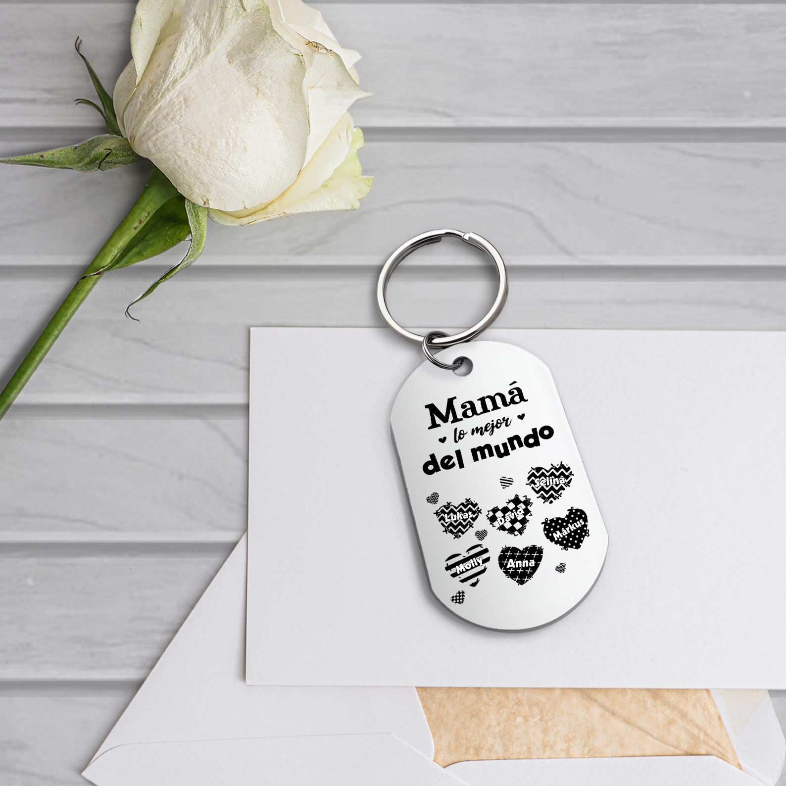 A mi mamá-Llavero 1-6 Nombres Personalizados CORAZONES-Jessemade ES
