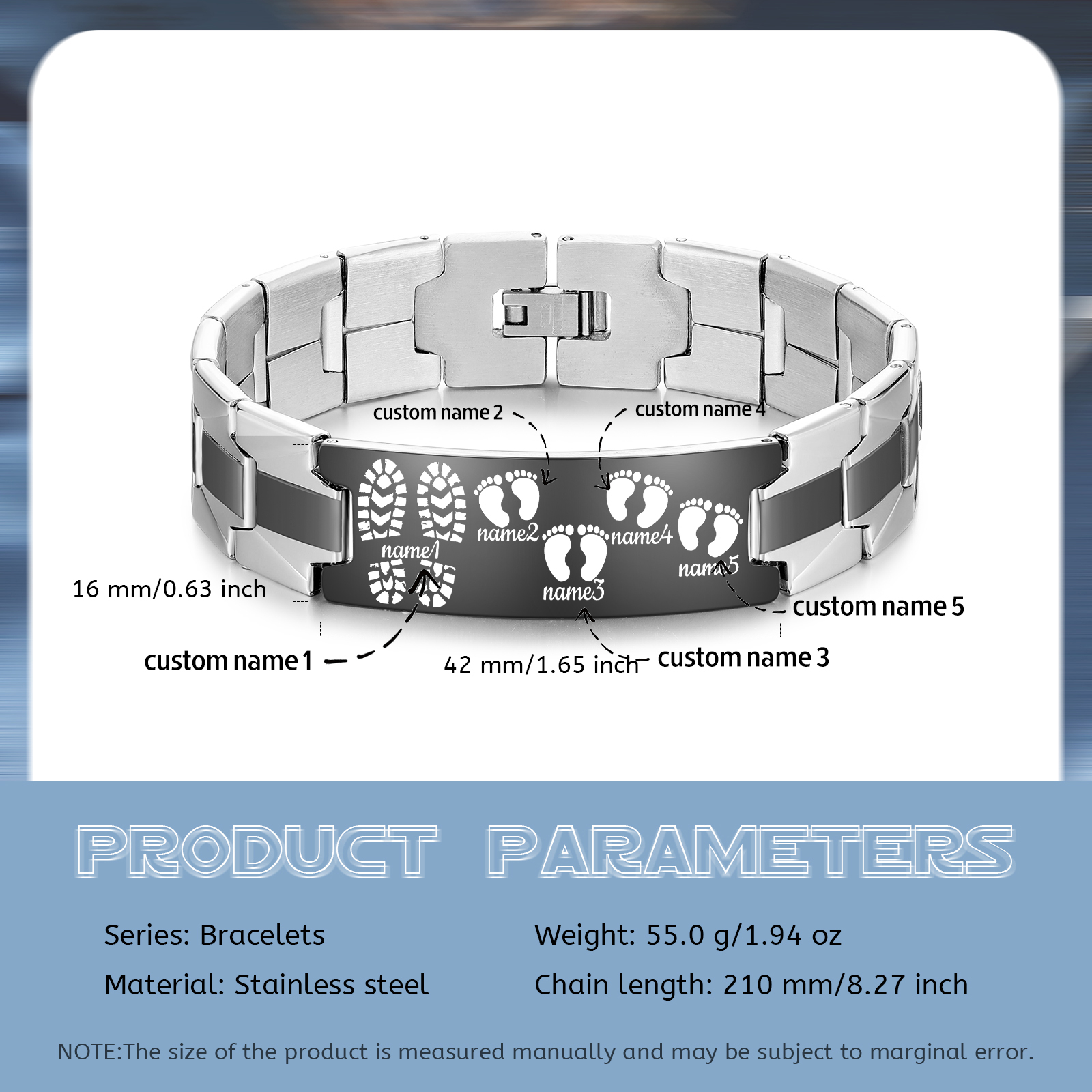 Pulsera 3-7 Nombres Personalizados de Cadena con Placa de Huellas