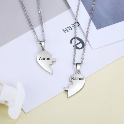 Collares de corazón 2 piezas de rompecabezas 2 nombres personalizados-Jessemade ES