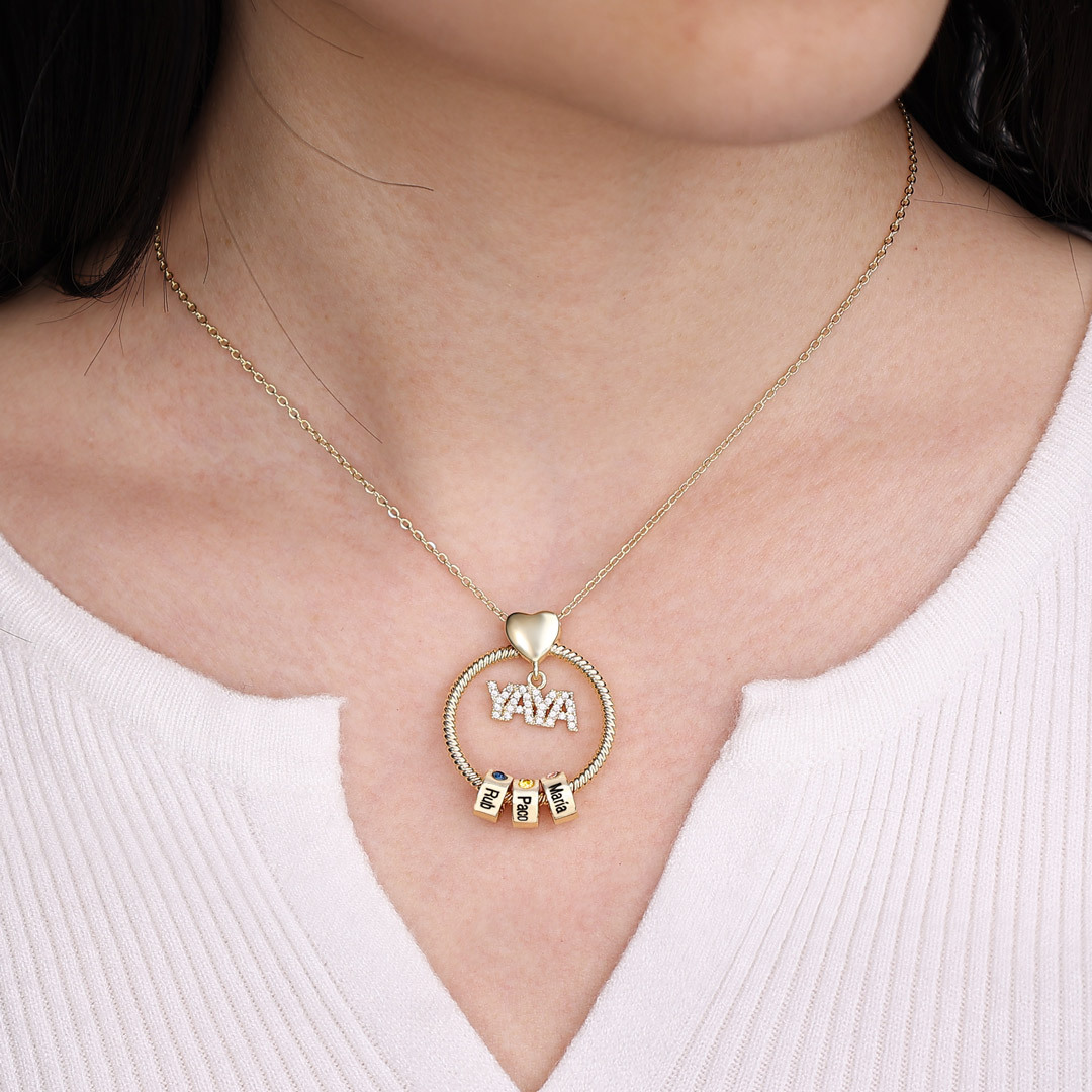 Collar a abuela con colgante de "YAYA" con 2 nombres Y 2 piedras de nacimiento personalizados | Jessemade-Jessemade ES