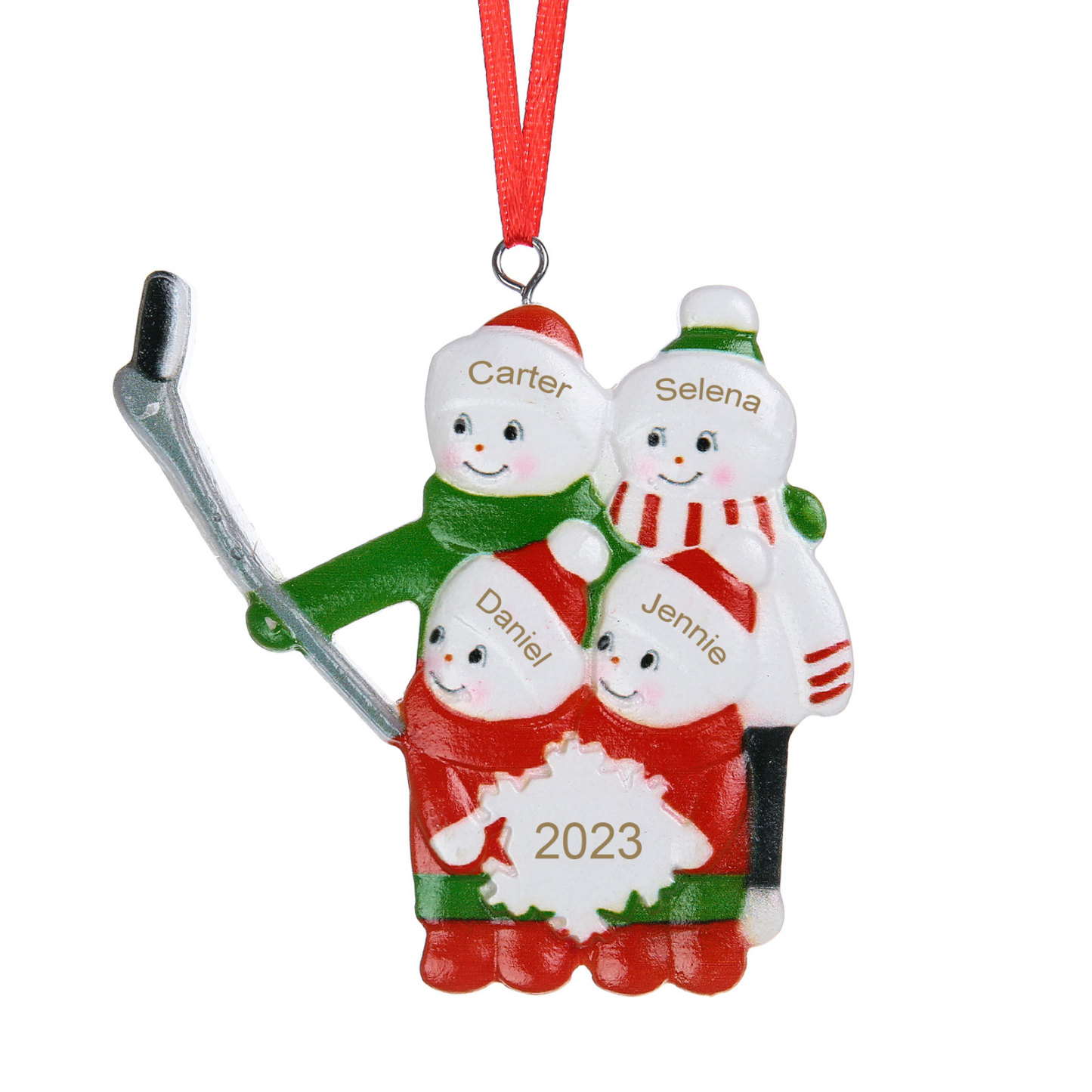 Navidad-Ornamento muñecos navideño de resina Esquiar año y 4 nombres personalizados adorno del árbol