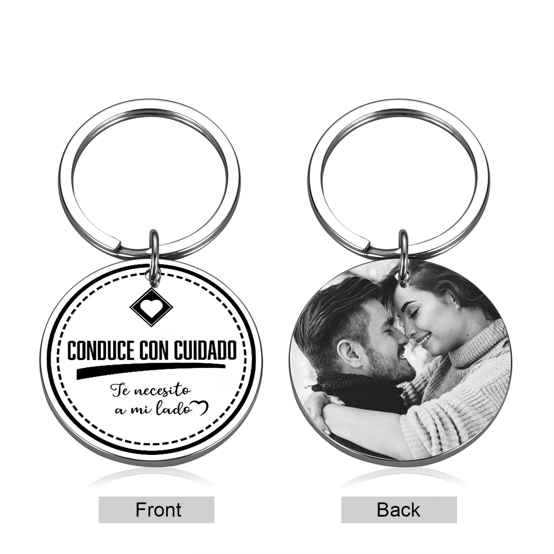 Llavero para pareja "Conduce con cuidado" 1 foto personalizada-Jessemade ES