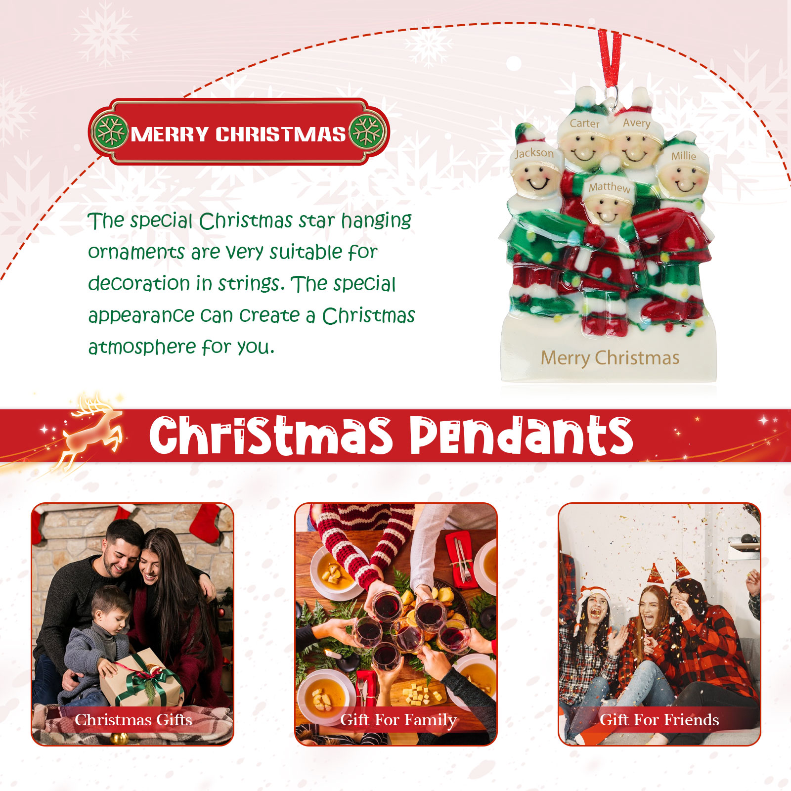 Navidad-Ornamento muñecos navideño de resina 1 texto y 5 nombres personalizados adorno del árbol