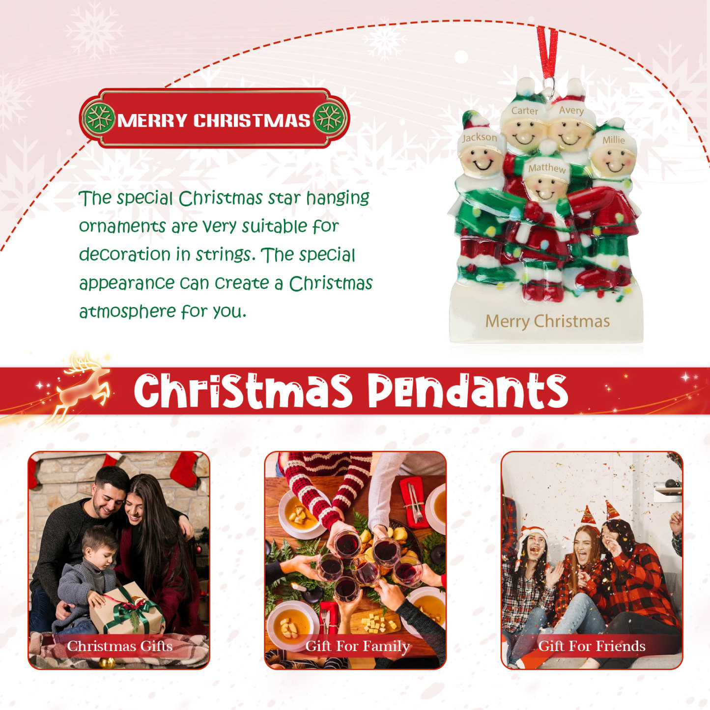 Navidad-Ornamento muñecos navideño de resina 1 texto y 5 nombres personalizados adorno del árbol