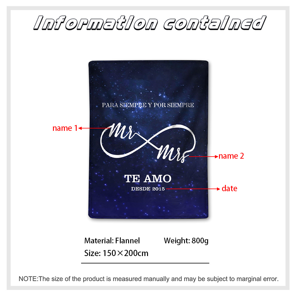 Pareja-Manta de buen calidad de infinito personalizada con 2 nombres y fecha-Jessemade ES