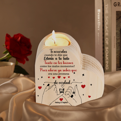 Candelero de madera dedos cogidos para pareja sin vela personalizado con 2 nombres-Jessemade ES