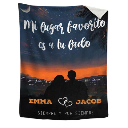 Pareja-Manta de buen calidad de sombras personalizada con 2 nombres-Jessemade ES
