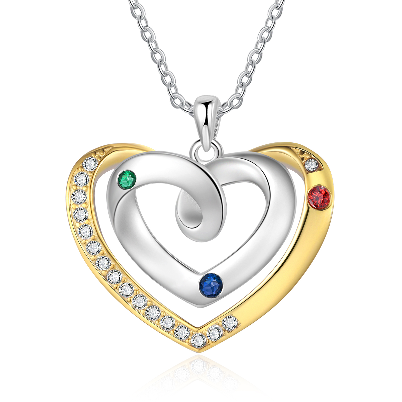 Collar de corazón con 3 nombres y piedras de nacimiento personalizados-Jessemade ES