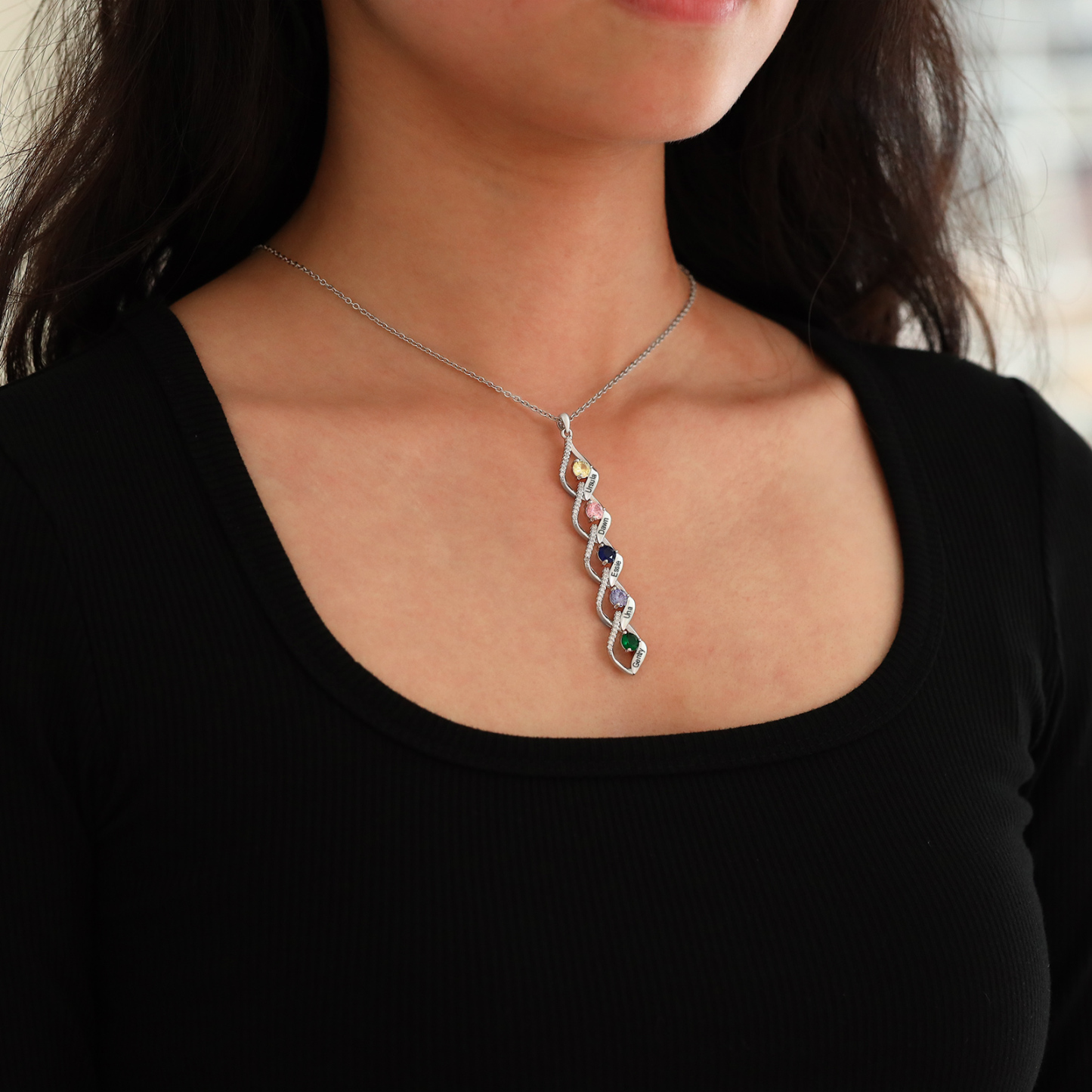 Collar de lazos con 2-5 nombres y piedras de nacimiento personalizados-Jessemade ES