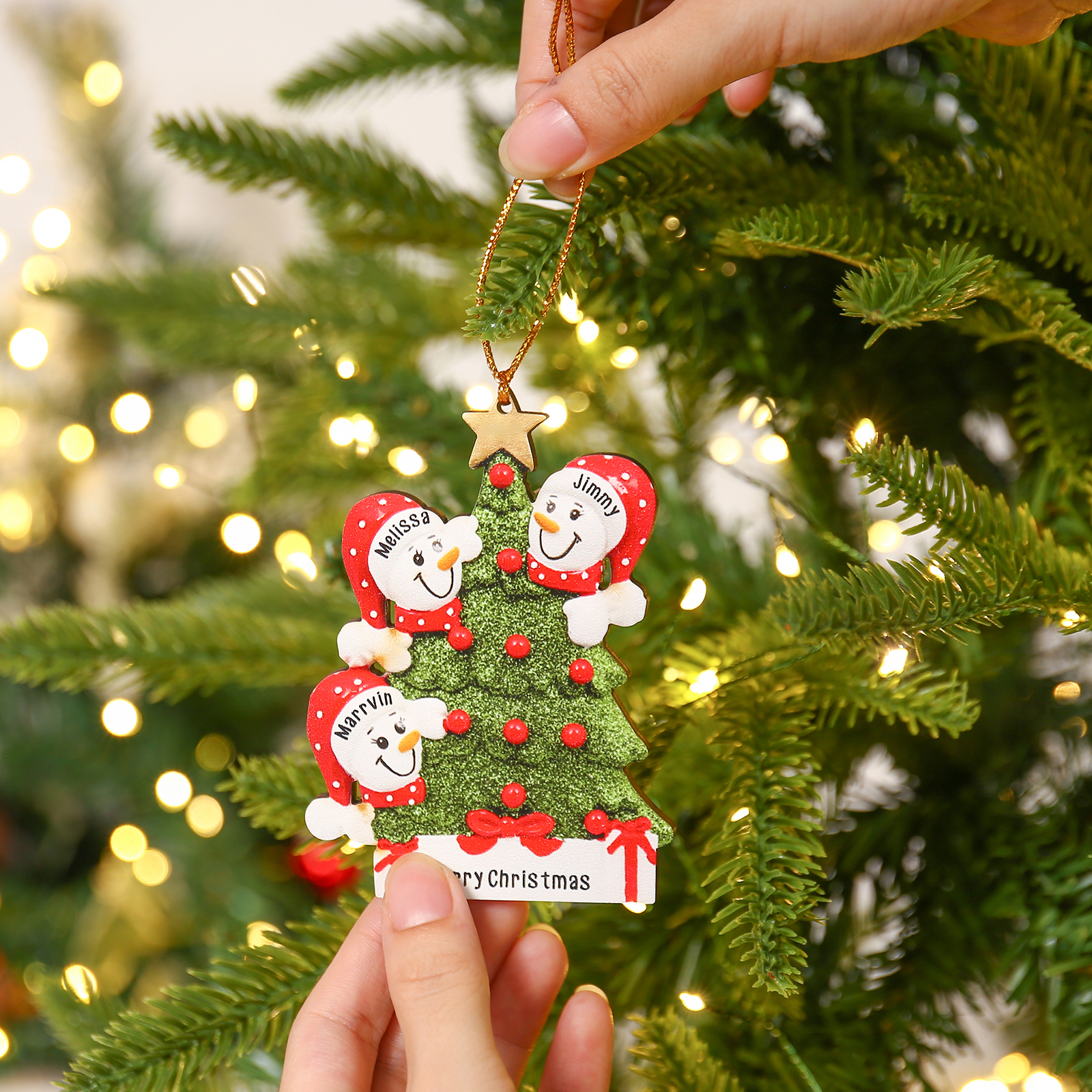 Navidad-Ornamentos Navideños de Madera Árbol y muñecos de nieve 3 Nombres con Texto Personalizados