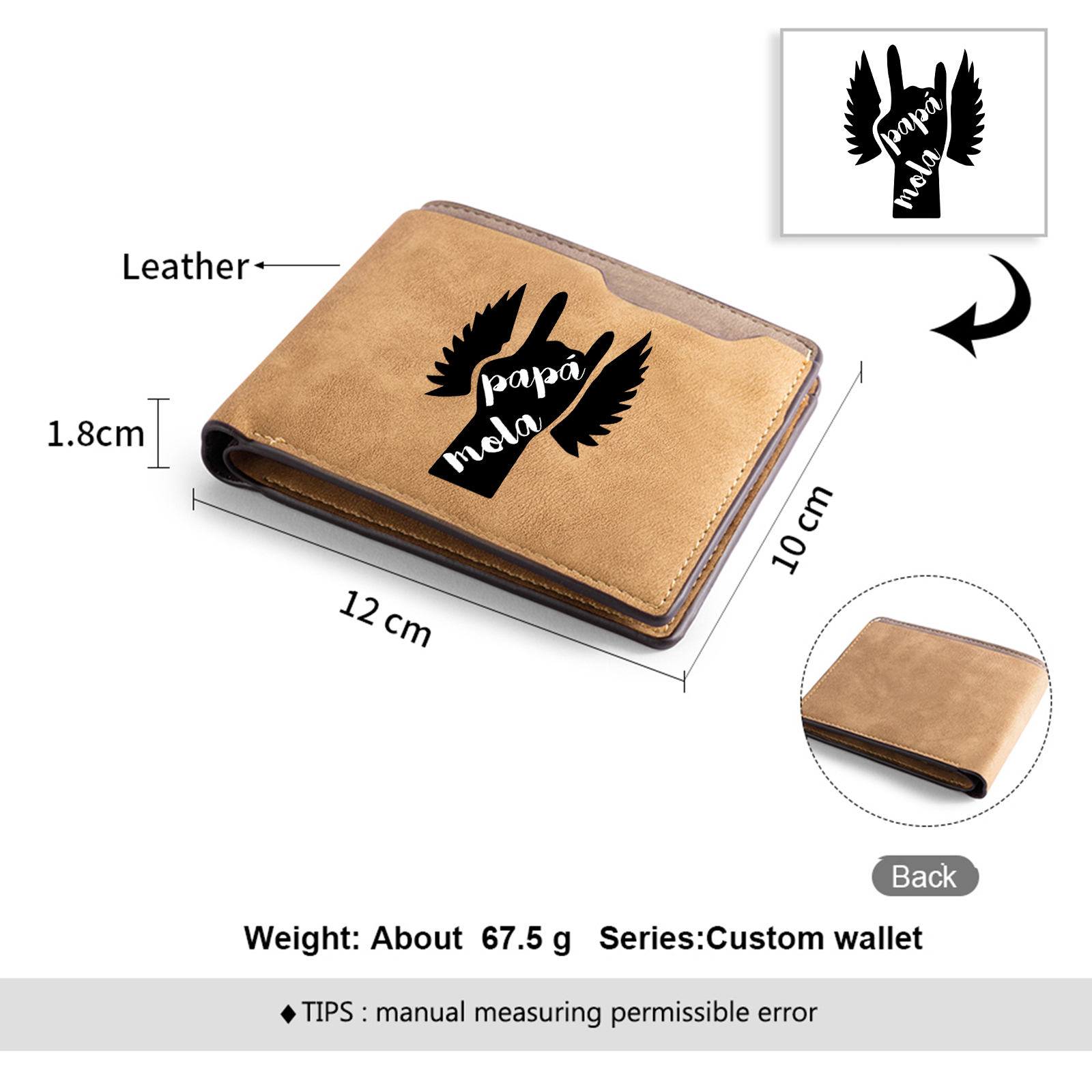 A mi papá-Cartera, billetera clásica 1 texto personalizado para hombre monedero-Jessemade ES