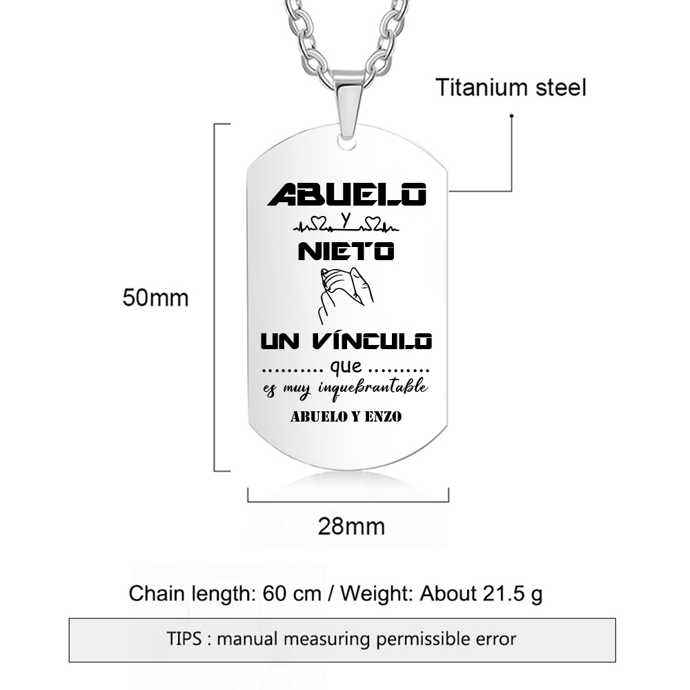 A MI ABUELO-Collar vínculo entre abuelo y nieto de placa personalizada con 1 texto-Jessemade ES