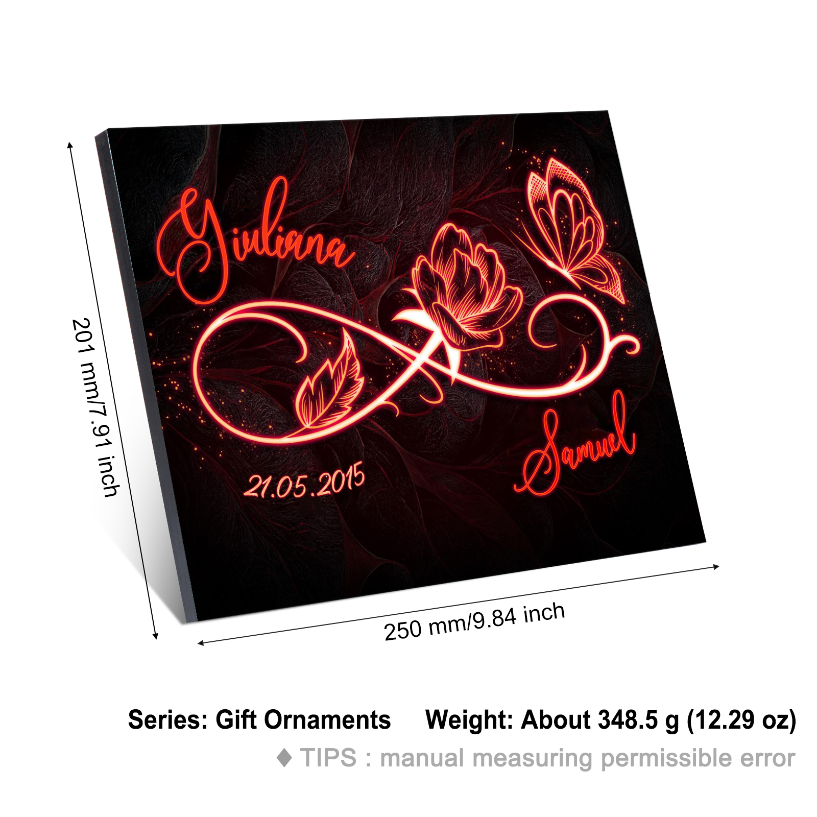 Lámina "nudo infinito de rosa" marco de madera para pareja 2 nombres personalizados con fecha-Jessemade ES