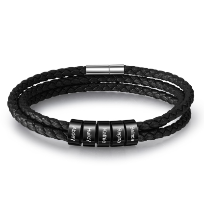 Pulsera de cuero trenzado con 2-5 nombres personalizados para hombre-Jessemade ES
