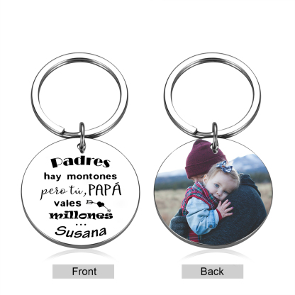 A mi papá-Llavero de placa redonda "papá, vales millones" personalizado con 1 nombre y 1 foto-Jessemade ES