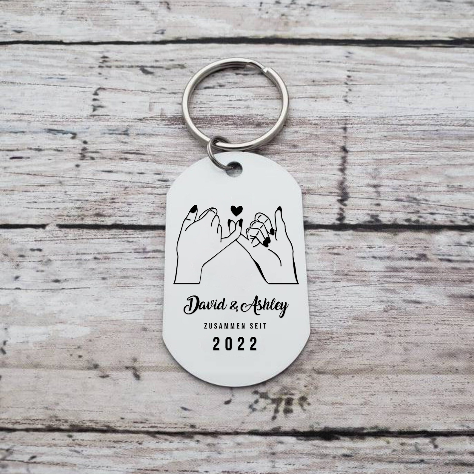 Llavero dedos cogidos personalizado con 2 nombres, texto, año y 1 foto para pareja-Jessemade ES