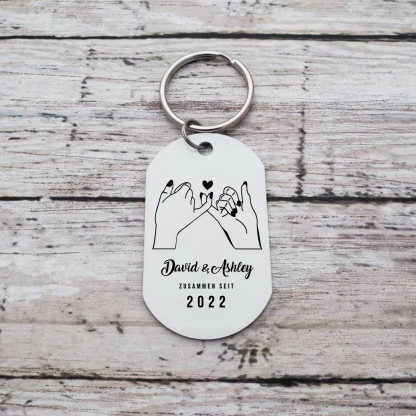 Llavero dedos cogidos personalizado con 2 nombres, texto, año y 1 foto para pareja-Jessemade ES