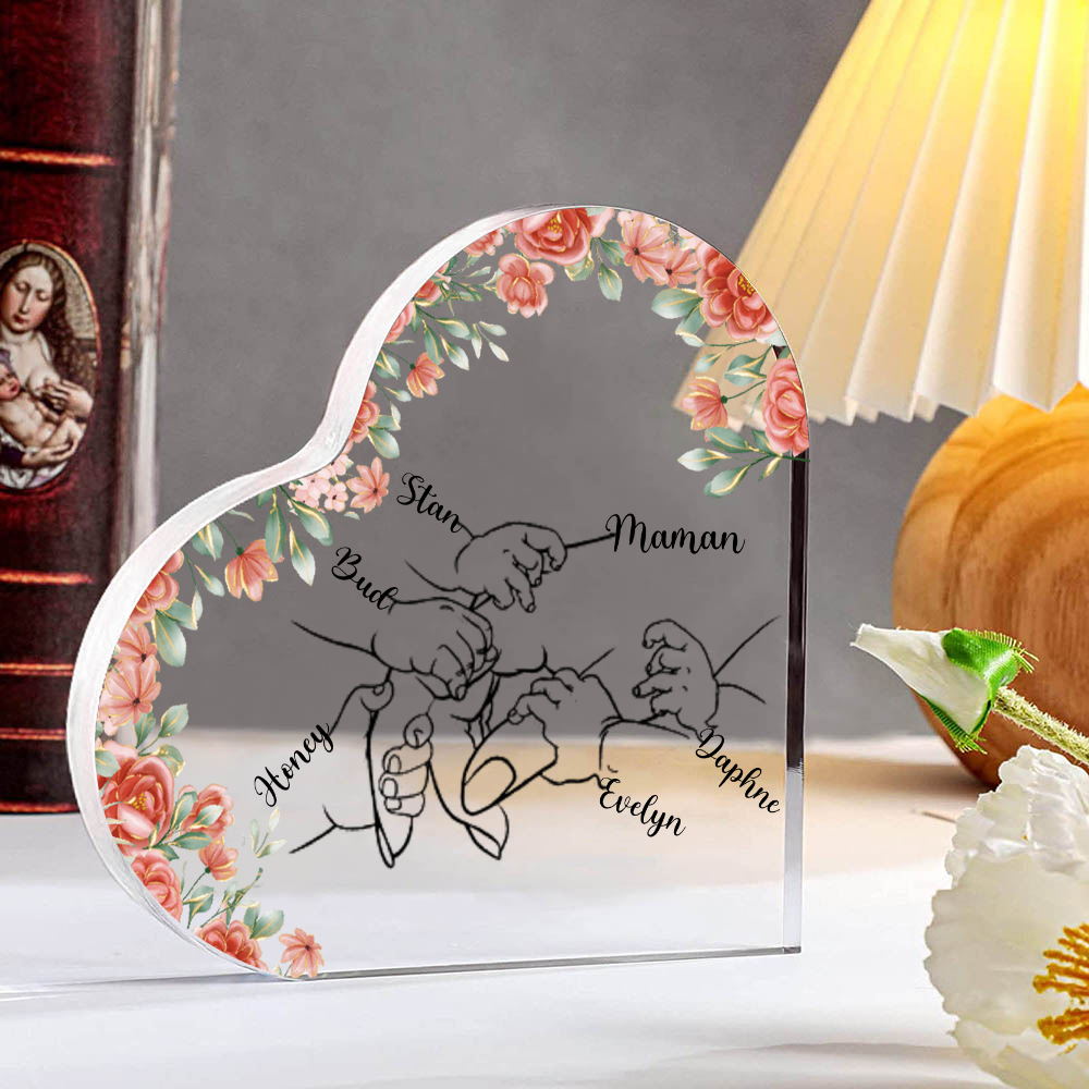 A mi mamá/abuela-Placa de acrílico en forma de corazón mano y manitas 2-6 nombres personalizados-Jessemade ES