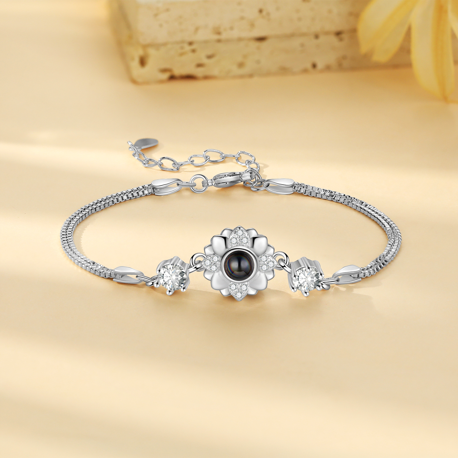 Pulsera con proyección de foto con dije de flor-Jessemade ES