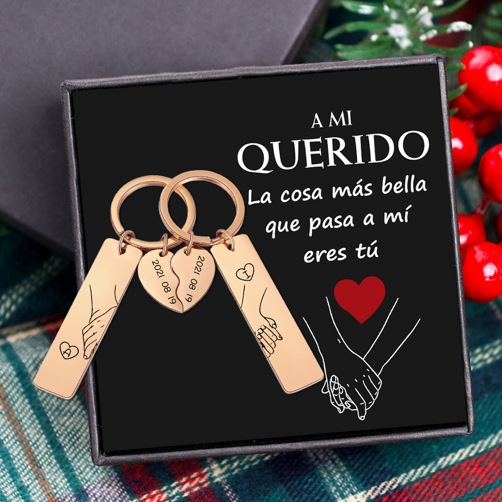 A mi querido-Llavero para pareja mano a mano 2 letras personalizadas con fecha-Jessemade ES