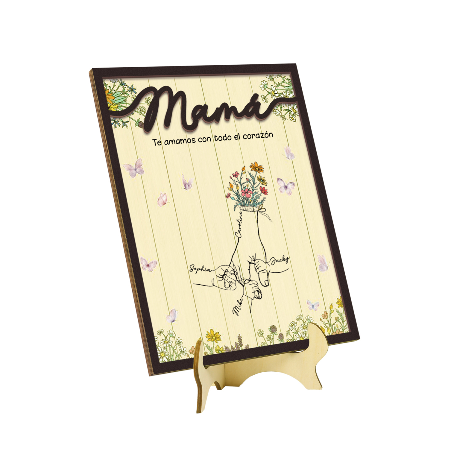 A mi mamá-Adorno 3-9 nombres personalizados decoración de madera mano con manitos-Jessemade ES