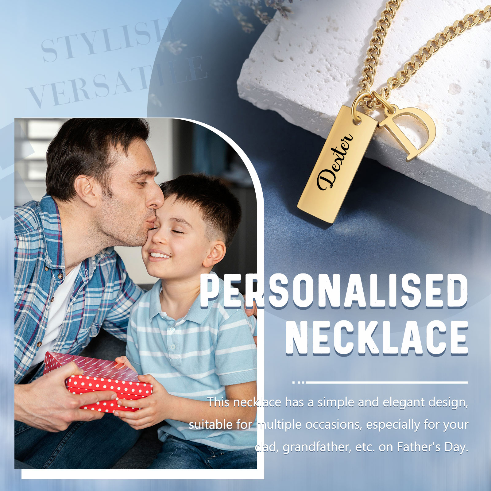 Collar de placa personalizado con 1 letra y 1 nombre para hombre-Jessemade ES