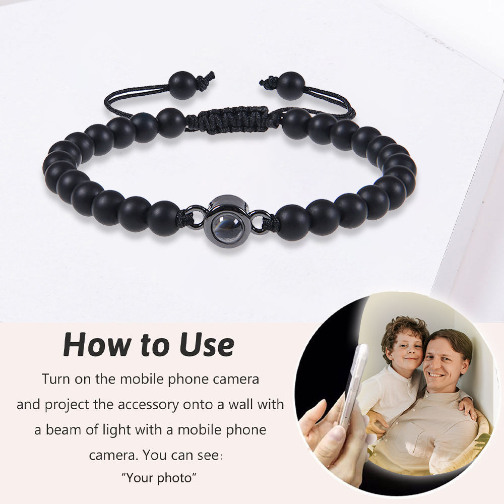 A mi papá-Pulsera de perlas con proyección de foto en color para hombre-Jessemade ES