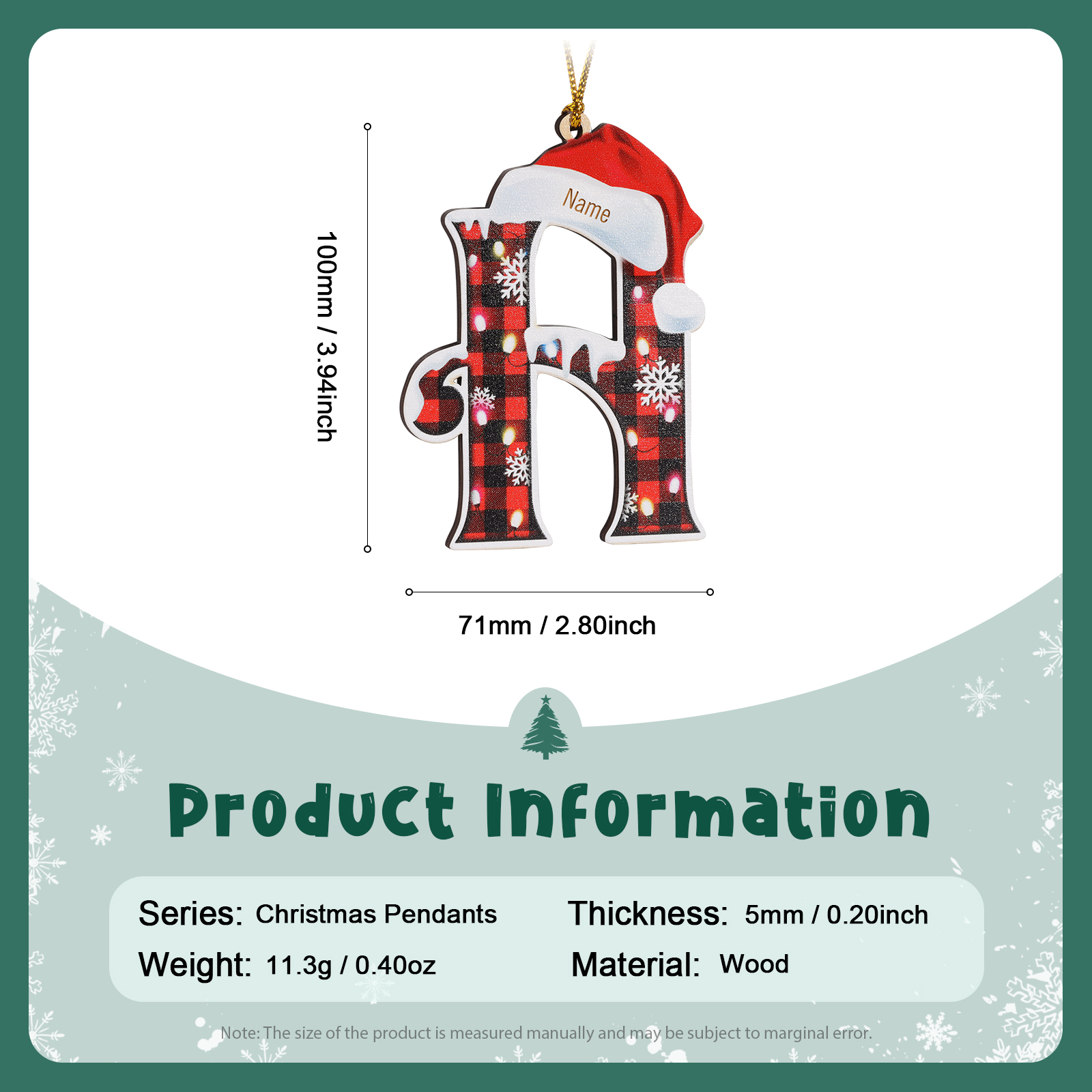 Navidad-Ornamentos Navideños de Madera Letra 1 Nombre Personalizado