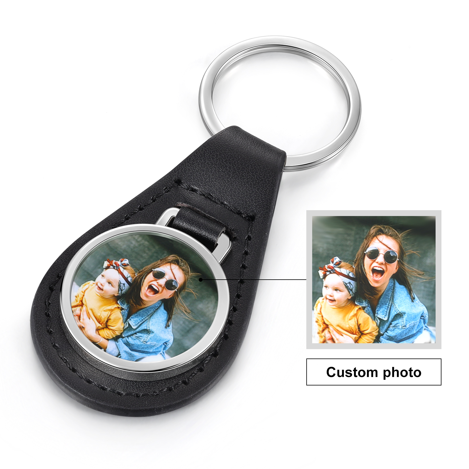 A mi mamá - Llavero de cuero personalizado con 1 foto-Jessemade ES