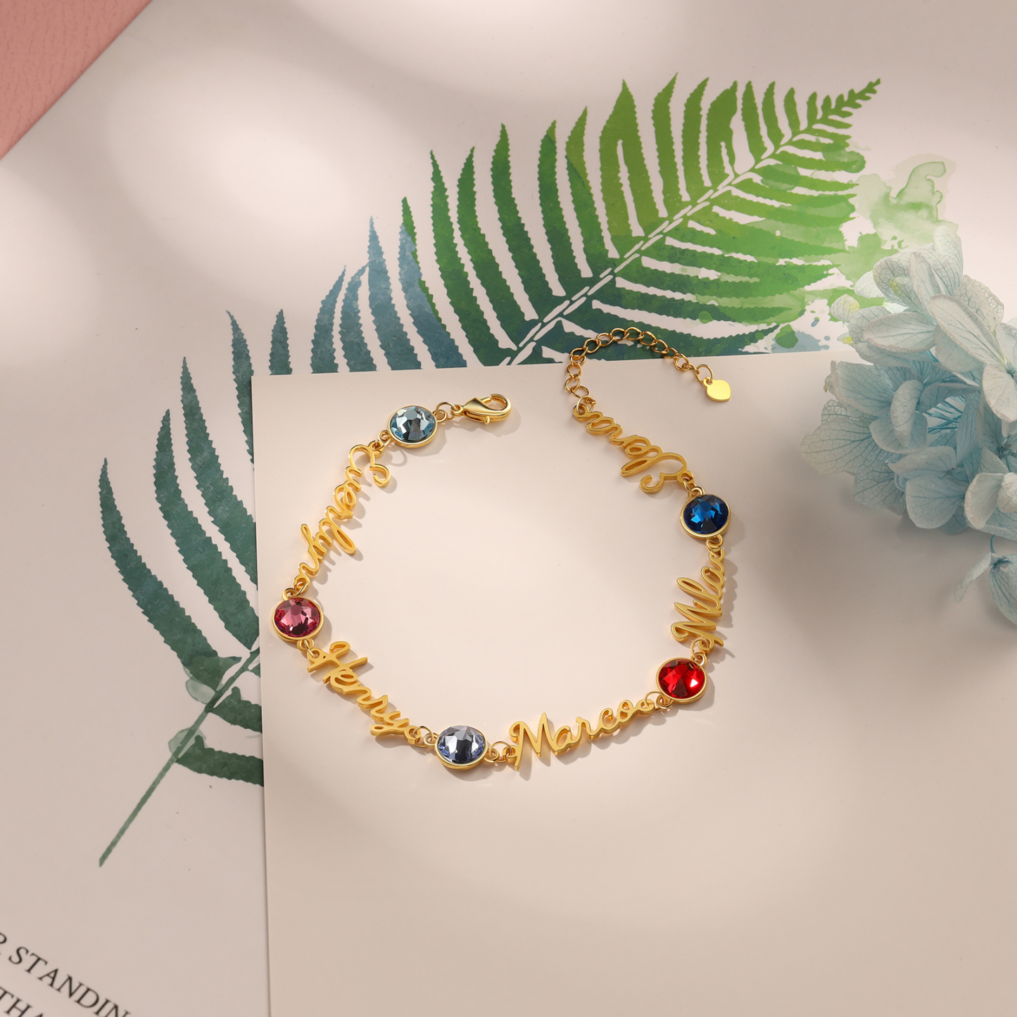 Pulsera personalizada de 1-5 nombres con 1-5 piedras de nacimiento-Jessemade ES