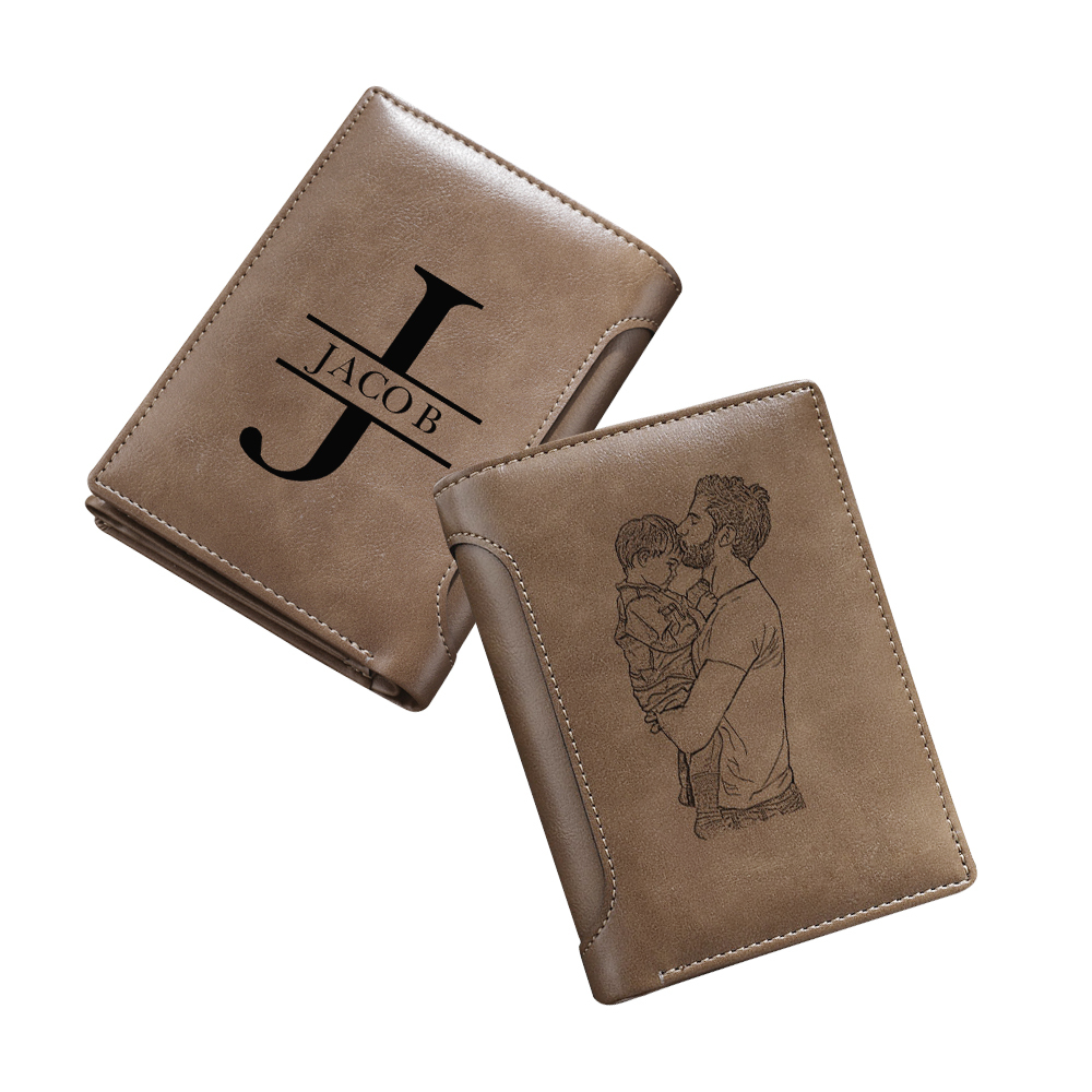Cartera, billetera con 1 foto, 1 nombre y 1 letra personalizados, monedero clásico para hombre-Jessemade ES