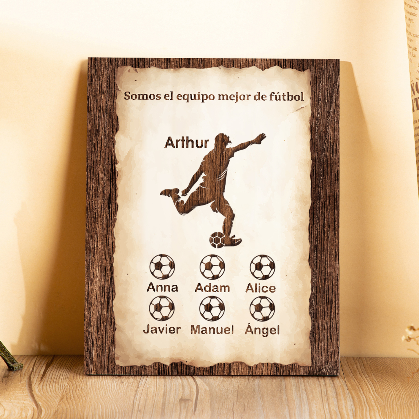 A mi papá - Lámina 2-7 nombres personalizados marco de madera equipo de fútbol-Jessemade ES