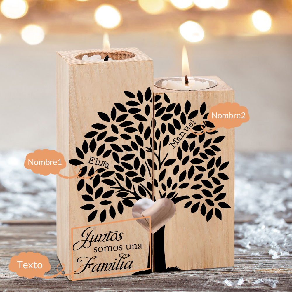 A la familia-Candelero de árbol de la vida de madera personalizado con 2-10 nombres y 1 texto sin vela-Jessemade ES