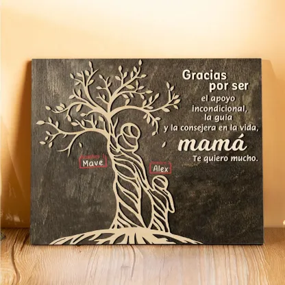 A mi mamá-Lámina mujer de árbol marco de madera personalizado con 2 nombres-Jessemade ES