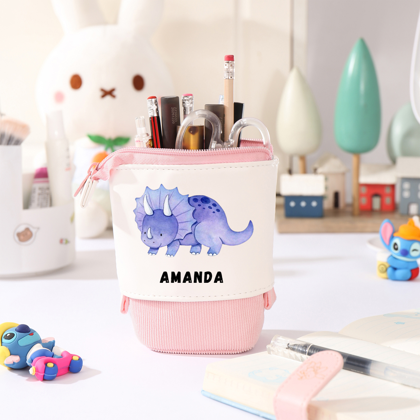 Estuche personalizado con nombre con diseños coloridos de dinosaurio para niños