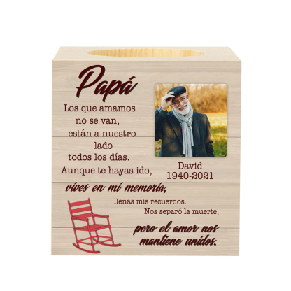 Papá-Candelero en memoria de ser querido personalizado con nombre, foto y años de madera sin vela-Jessemade ES