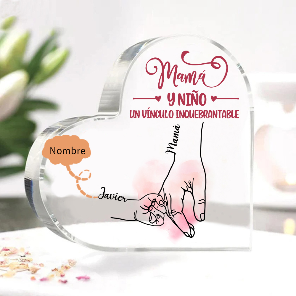 A mi mamá-Placa de acrílico en forma de corazón mano y manitas 1-5 nombres personalizados-Jessemade ES
