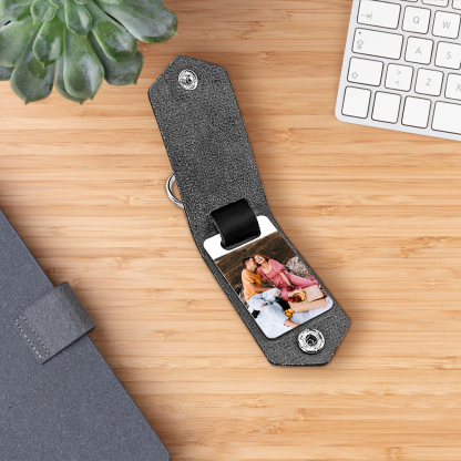 Llavero para pareja de cuero personalizado con texto y foto-Jessemade ES