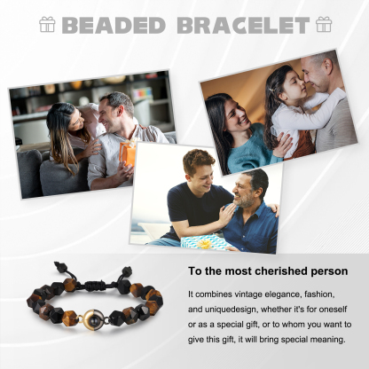Pulsera de perlas rómbicas con proyección de foto en color para hombre-Jessemade ES