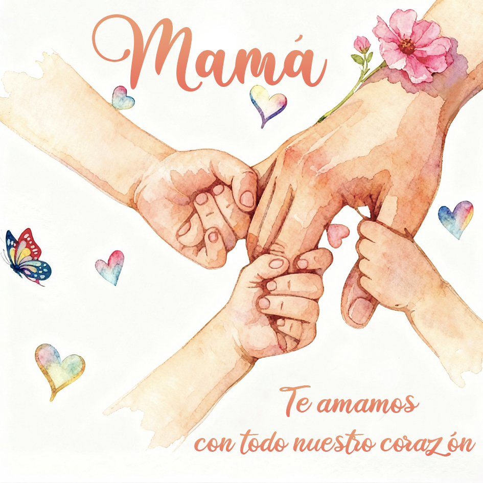 Tarjeta para mamá – Manos en forma de corazón Familia