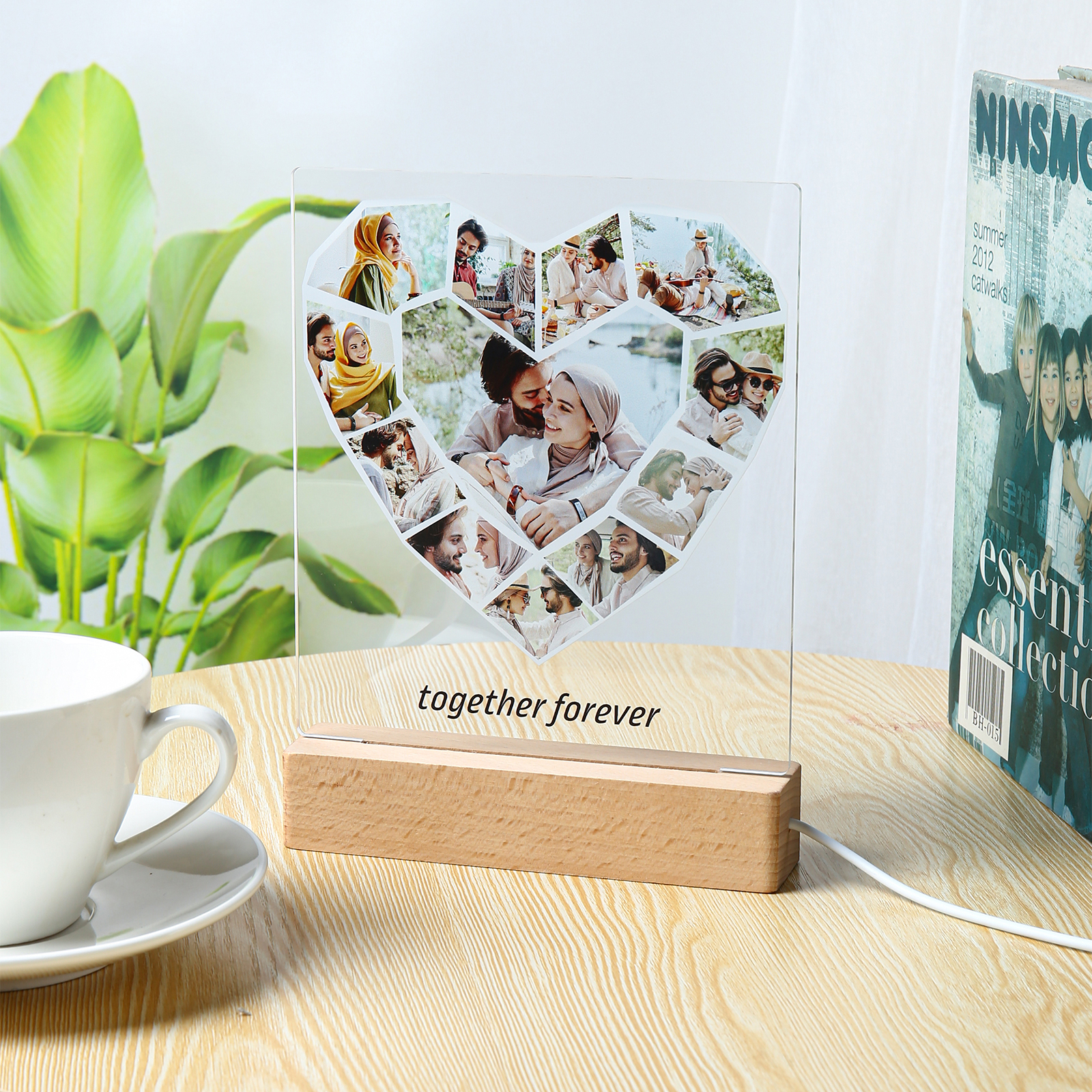 Lámpara 3D Ilusión Luz de noche LED en forma de corazón 12 Fotos con 1 texto