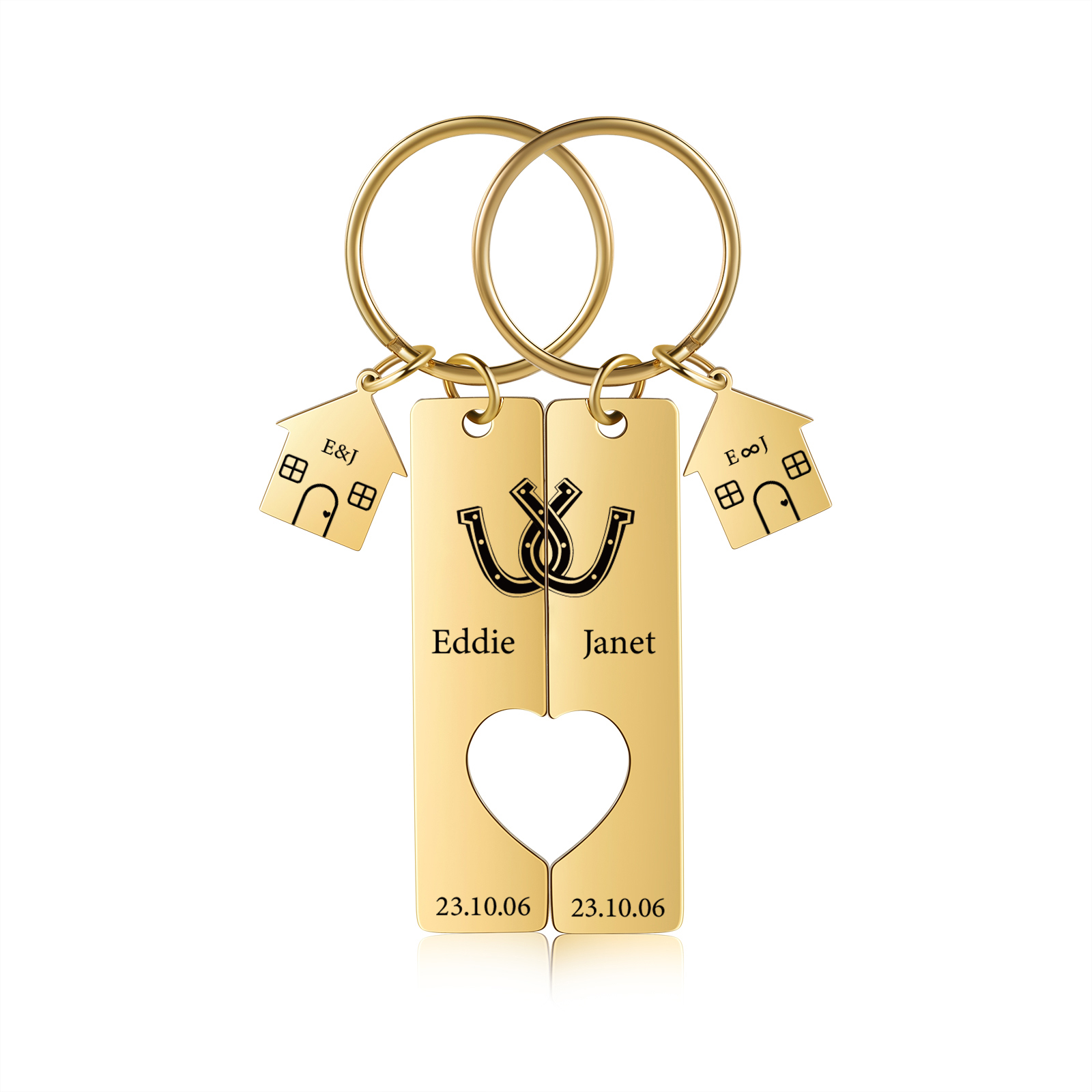 Llavero para pareja herradura 2 letras, 2 nombres personalizados con fecha dije de casa-Jessemade ES