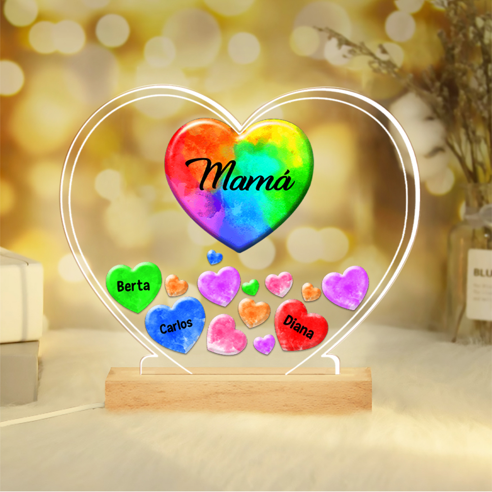 A mi mamá/abuela-Lámpara 3D Ilusión Luz de Noche Personalizada con 1-14 Nombres y 1 Texto-Jessemade ES