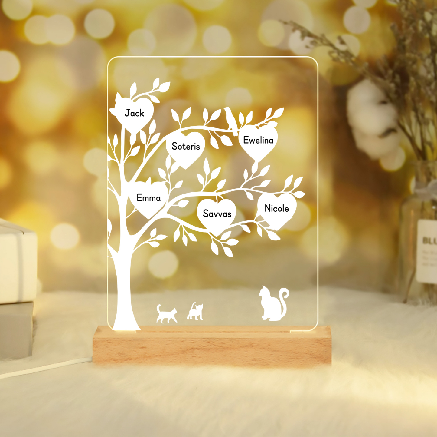 A mi mamá/abuela-Lámpara Personalizada con 2-8 Nombres "árbol de la vida" 3D Ilusión Luz de Noche-Jessemade ES