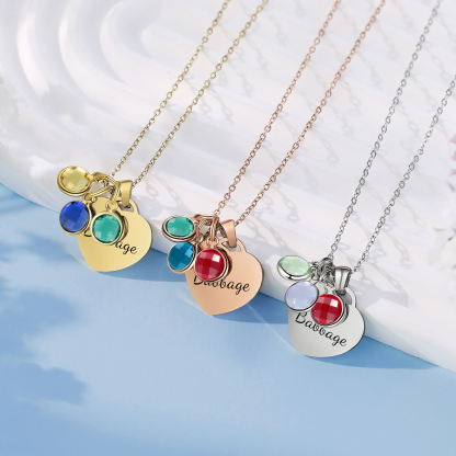 Collar de corazón con 1-3 colgantes de piedras de nacimiento con 1 nombre-Jessemade ES