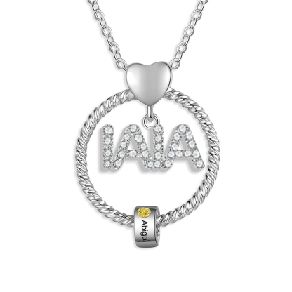 Collar a abuela con colgante de "IAIA" con 1 nombre y 1 piedra de nacimiento personalizados | Jessemade-Jessemade ES